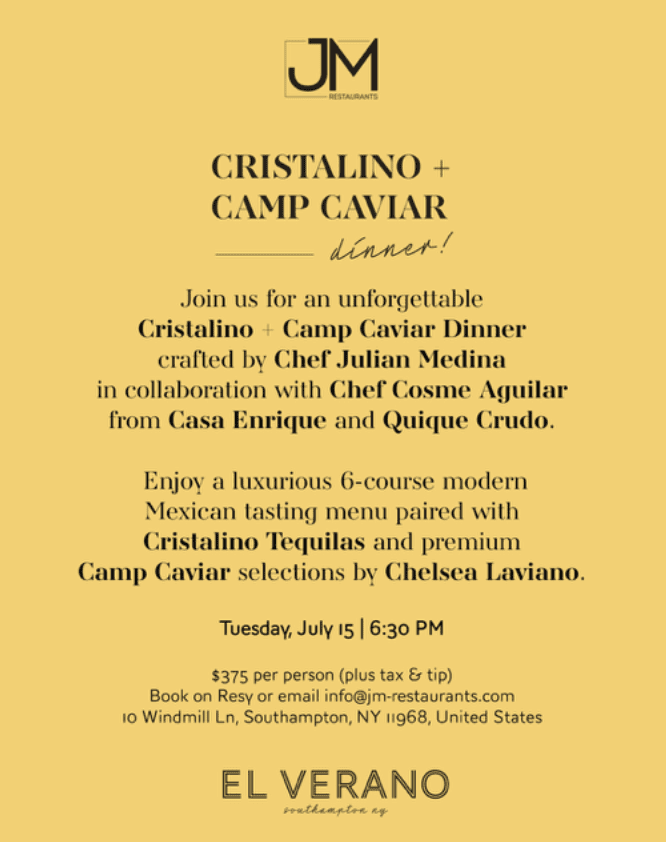 Cristalino + Camp Caviar Dinner by Chef Julian Medina in collaboration with Chef Cosme Aguilar.